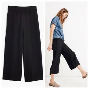 Madewell Huston Pull-On Crop Pants solid black wide leg elastic 11660